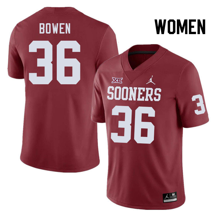 Women #36 Eli Bowen Oklahoma Sooners College Football Jerseys Stitched-Crimson